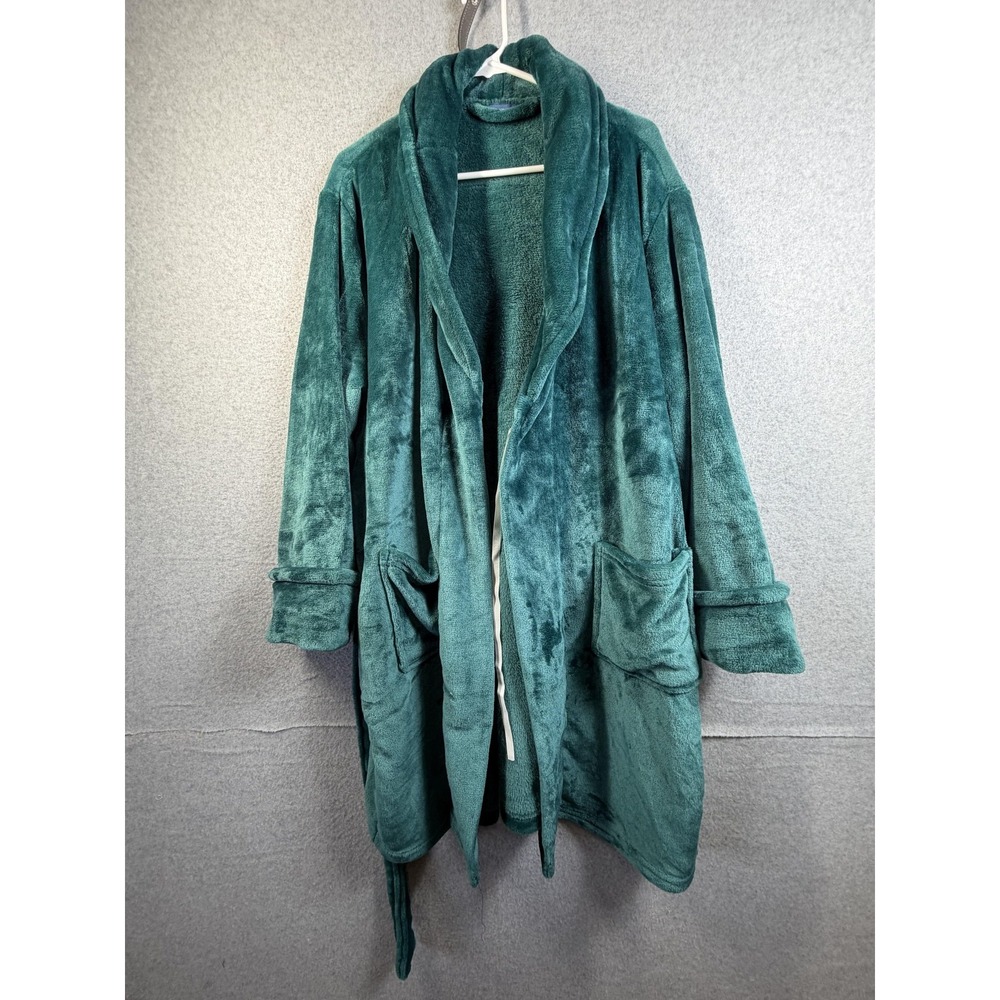 Blanc & Bleu Robe Womens One Size Fits Most Green Plush Velour Kimono Belted